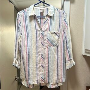 Chico's No Iron Linen Multicolor Striped Shirt